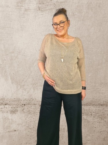 Bluzka - dzianina transparentna, tencel, len, naturalna, luźna_artmotyw