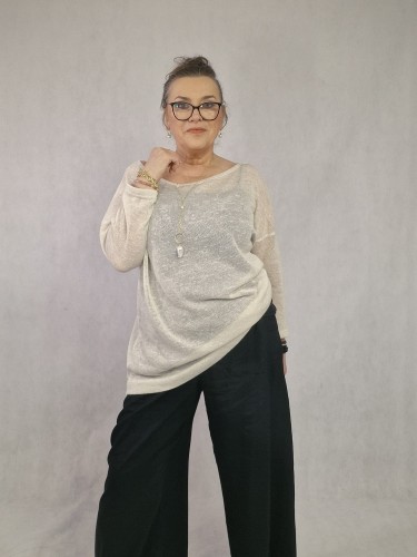 Bluzka - sweterek, luźna, dzianina, ecru, len, tencel_artmotyw