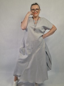 Jasnoszara, asymetryczna sukienka z lnu - Yara