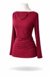 Bordowa drapowana, asymetryczna bluzka z dzianiny - Zoe