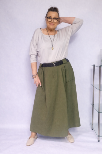 Spódnica khaki, spódnica z bawełny pranej, zielona spódnica, spódnica maxi, sportowa spódnica_artmotyw