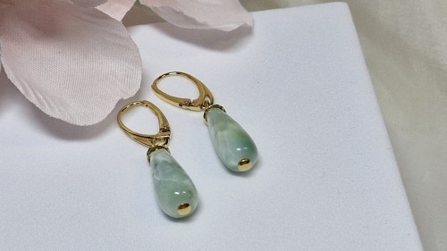 Seledynowe kolczyki ze złotem - kolczyki z angelitem - kolczyki złote z kamieniami naturalnymi - artmotyw