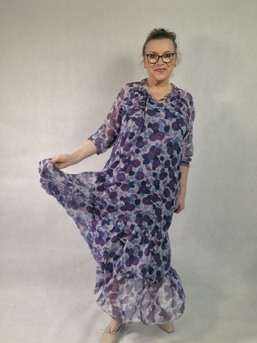 Romantyczna zwiewna sukienka z jedwabiu - maxi sukienka - projekt autorski - Art Motyw