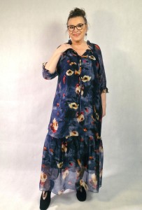 Granatowa ,jedwabna sukienka w kwiaty - Fiona  