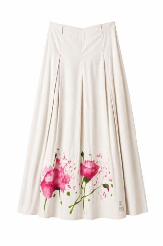 Czerwone malowane kwiaty na spódnicy z cienkiej bawełny -  projekt Art Motyw