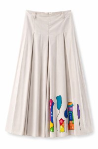 Zamaszysta spódnica w ręcznie malowane domki, rozm. XS - Lorena 