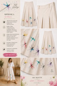 Letnia spódnica z zakładkami z ręcznie malowanym wzorem, rozm. XL - Lorena