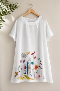 Tunika z bawełnianego batystu z ręcznie malowanym wzorem - Marianna, rozm. L/XL