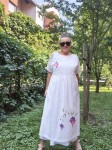 Batystowa ręcznie malowana sukienka Marina  w różowe kwiaty - rozm. L