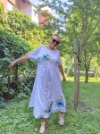 Cienka bawełniana sukienka malowana w niebieskie kwiaty - Marina, rozm. L 