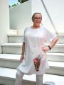 Batystowa biała tunika z ręcznie malowanym wzorem - projekt Art Motyw